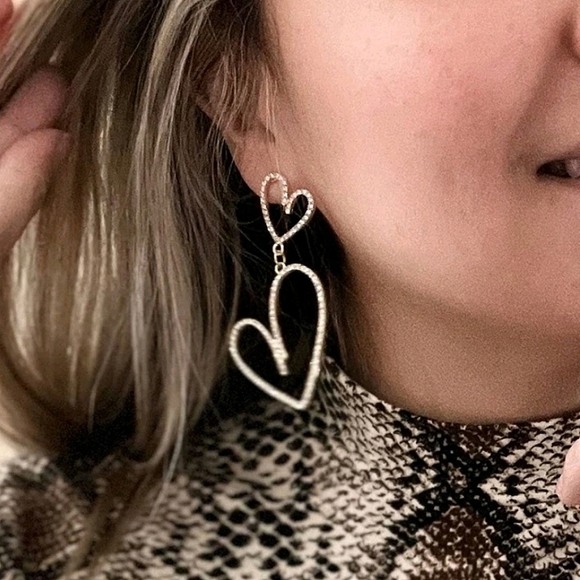 Gold Hoop chunky earrings dangle rhinestone Hearts Romantic statement 💖2/$30 - Picture 8 of 16